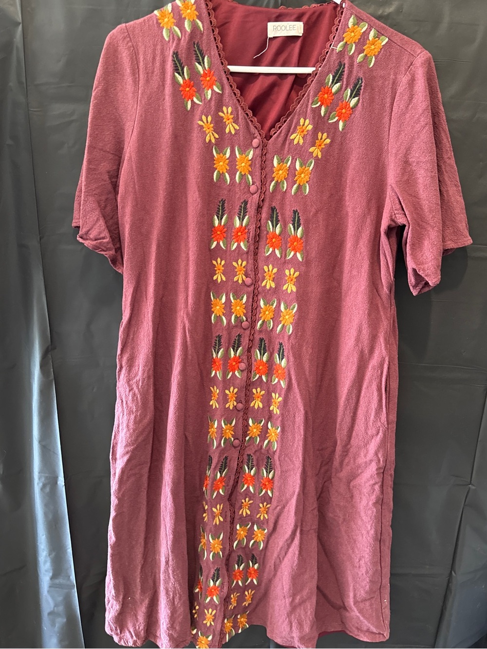 Roolee Mauve Midi Dress with Yellow & Orange Floral Embroidery
